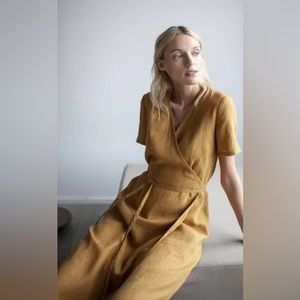 Sand Snow Linen Amber Yellow/Mustard Midi Wrap Dress XS NWT
